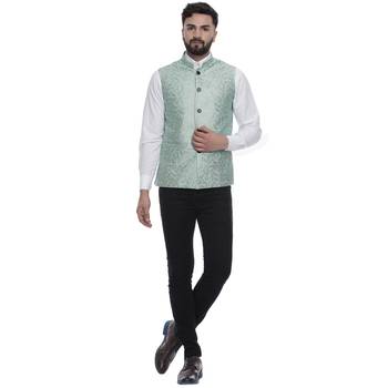 Green Brasso Banarasi Nehru Jacket 5