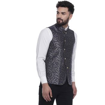 Blue Brasso Banarasi Nehru Jacket 3