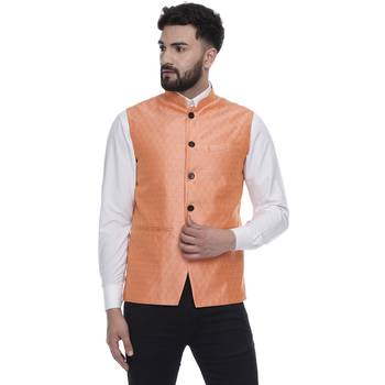 Pink Brasso Jacquard Nehru Jacket 1