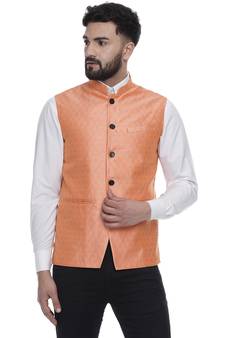 Pink Brasso Jacquard Nehru Jacket