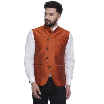 Orange Brasso Jacquard Nehru Jacket 1