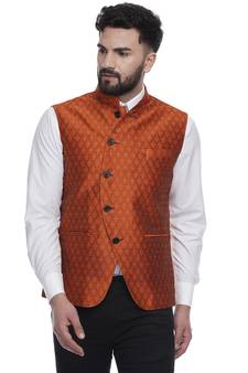 Orange Brasso Jacquard Nehru Jacket