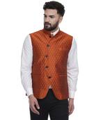 Orange Brasso Jacquard Nehru Jacket