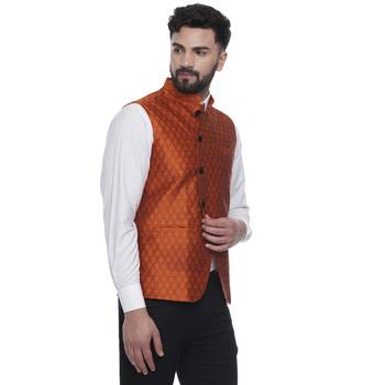 Orange Brasso Jacquard Nehru Jacket 2