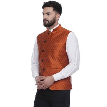 Orange Brasso Jacquard Nehru Jacket 3