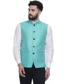 Green Brasso Jacquard Nehru Jacket