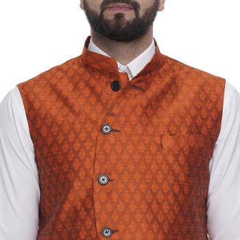 Orange Brasso Jacquard Nehru Jacket 4