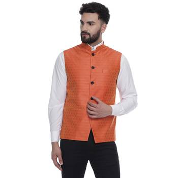 Orange Brasso Jacquard Nehru Jacket 1