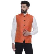 Orange Brasso Jacquard Nehru Jacket
