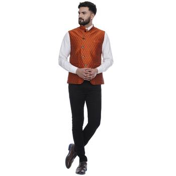 Orange Brasso Jacquard Nehru Jacket 5