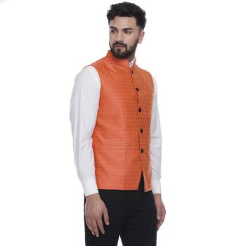 Orange Brasso Jacquard Nehru Jacket 2