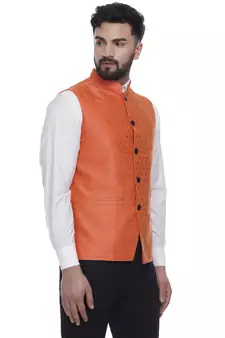 Orange Brasso Jacquard Nehru Jacket