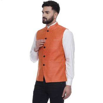 Orange Brasso Jacquard Nehru Jacket 3