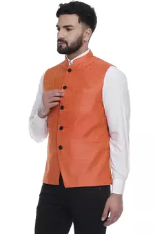 Orange Brasso Jacquard Nehru Jacket