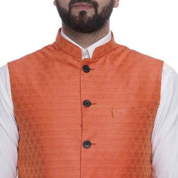 Orange Brasso Jacquard Nehru Jacket 4