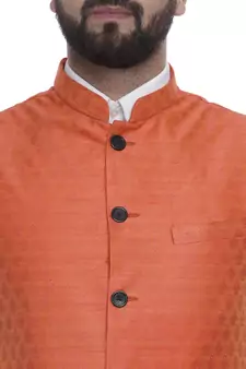 Orange Brasso Jacquard Nehru Jacket