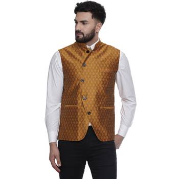 Gold Brasso Jacquard Nehru Jacket 1