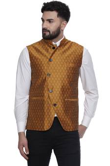 Gold Brasso Jacquard Nehru Jacket