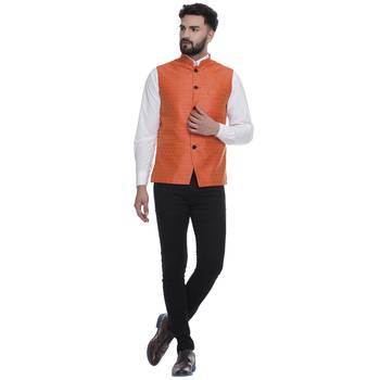 Orange Brasso Jacquard Nehru Jacket 5