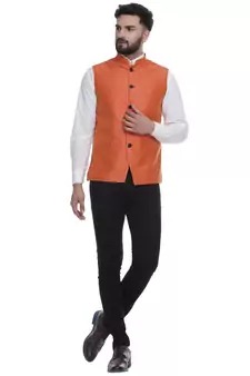 Orange Brasso Jacquard Nehru Jacket