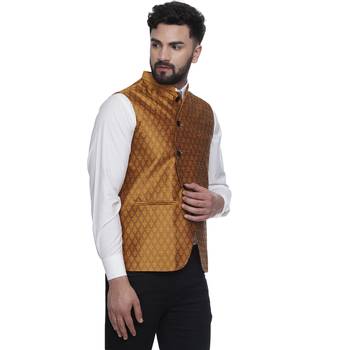 Gold Brasso Jacquard Nehru Jacket 2