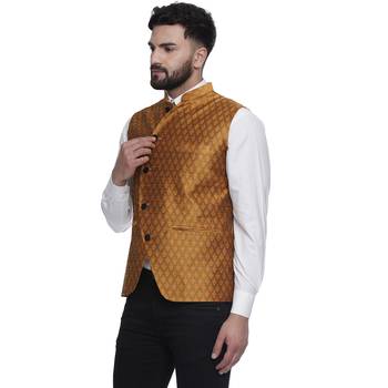 Gold Brasso Jacquard Nehru Jacket 3