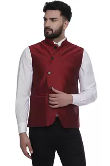 Maroon Brasso Jacquard Nehru Jacket