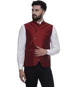Maroon Brasso Jacquard Nehru Jacket