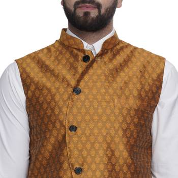 Gold Brasso Jacquard Nehru Jacket 4