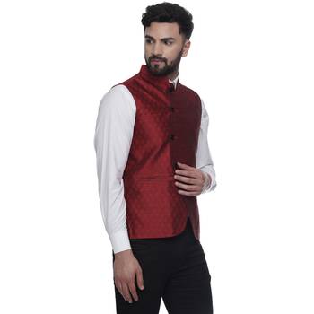 Maroon Brasso Jacquard Nehru Jacket 2