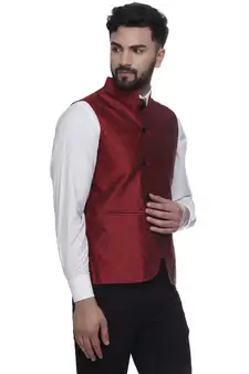 Maroon Brasso Jacquard Nehru Jacket