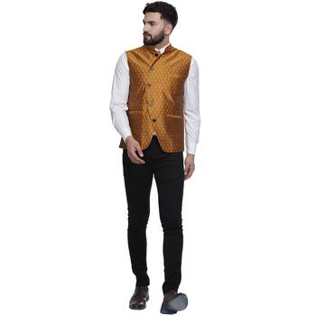 Gold Brasso Jacquard Nehru Jacket 5