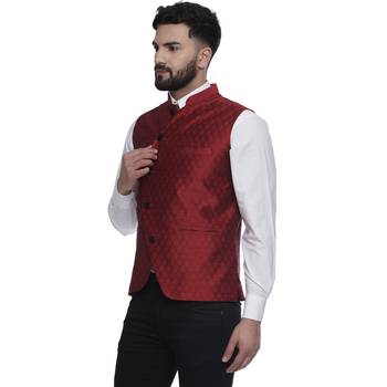 Maroon Brasso Jacquard Nehru Jacket 3