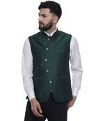 Green Brasso Jacquard Nehru Jacket