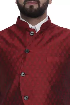 Maroon Brasso Jacquard Nehru Jacket