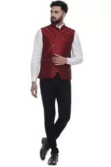 Maroon Brasso Jacquard Nehru Jacket