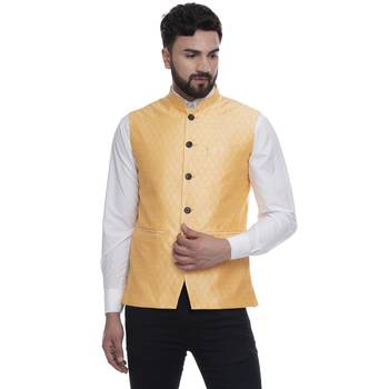 Yellow Brasso Jacquard Nehru Jacket 1