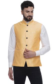 Yellow Brasso Jacquard Nehru Jacket