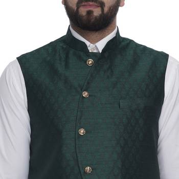 Green Brasso Jacquard Nehru Jacket 4