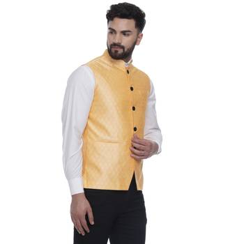 Yellow Brasso Jacquard Nehru Jacket 2