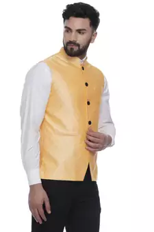 Yellow Brasso Jacquard Nehru Jacket