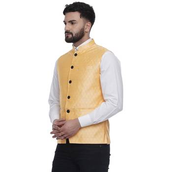Yellow Brasso Jacquard Nehru Jacket 3