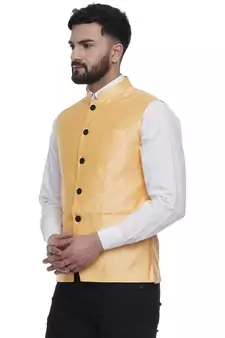 Yellow Brasso Jacquard Nehru Jacket