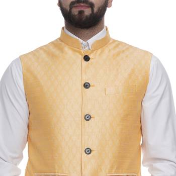 Yellow Brasso Jacquard Nehru Jacket 4