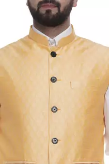 Yellow Brasso Jacquard Nehru Jacket
