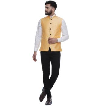 Yellow Brasso Jacquard Nehru Jacket 5