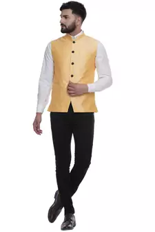 Yellow Brasso Jacquard Nehru Jacket
