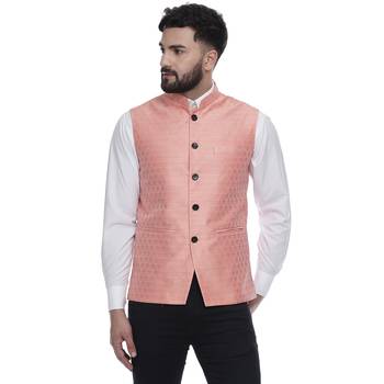 Pink Brasso Jacquard Nehru Jacket 1