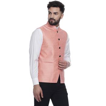 Pink Brasso Jacquard Nehru Jacket 2