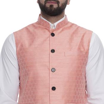Pink Brasso Jacquard Nehru Jacket 4